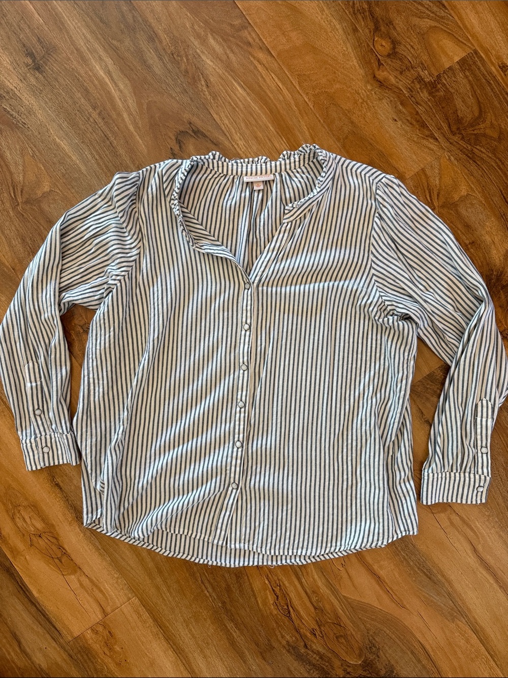 Knox Rose Blue and Ivory Striped Snap Button-Down Lightweight Flannel Shirt - XL